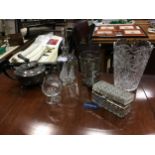 A LOT OF GLASS AND PLATED ITEMS