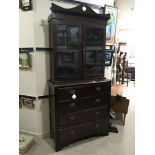AN EDWARDIAN STAINED WOOD BOOKCASE ON CHEST