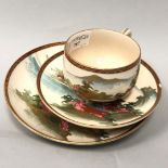 A 20TH CENTURY JAPANESE SATSUMA CUP, SAUCER AND PLATE AND OTHER ITEMS