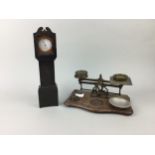 A POCKET WATCH IN A MINIATURE 'GRANDFATHER CLOCK' CASE AND OTHER OBJECTS