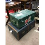 AN EARLY 20TH CENTURY WOOD BOUND CABIN TRUNK AND ANOTHER