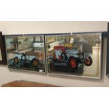A PAIR OF MIRRORED AUTOMOBILE PICTURES