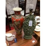 A 20TH CENTURY JAPANESE VASE AND A CHINESE TABLE LAMP