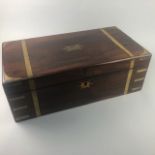 A VICTORIAN ROSEWOOD AND BRASS MOUNTED LAP DESK