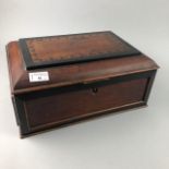 A VICTORIAN INLAID WOOD JEWELLERY CASKET AND OTHER ITEMS