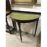 A MAHOGANY DEMI LUNE TABLE AND A REPRODUCTION DEMI LUNE TABLE AND MATCHING MIRROR