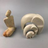 A GRADUATED SET OF THREE MODERNIST STYLISED ELEPHANTS AND A FIGURE