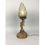 AN ART DECO FIGURAL LAMP WITH SHADE