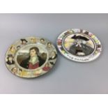 A LOT OF TWO ROYAL DOULTON CABINET PLATES AND OTHER CERAMICS