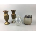 A PAIR OF WWI ARTILLERY SHELLS CONVERTED TO VASES AND OTHER OBJECTS