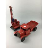 A TRI-ANG TINPLATE CRANE AND TRUCK