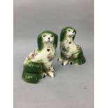 A PAIR OF 20TH CENTURY WALLY DOGS, GINGER JAR AND COVER AND OTHER ITEMS