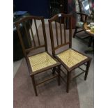 A PAIR OF EDWARDIAN MAHOGANY INLAID BEDROOM CHAIRS AND ANOTHER CHAIR