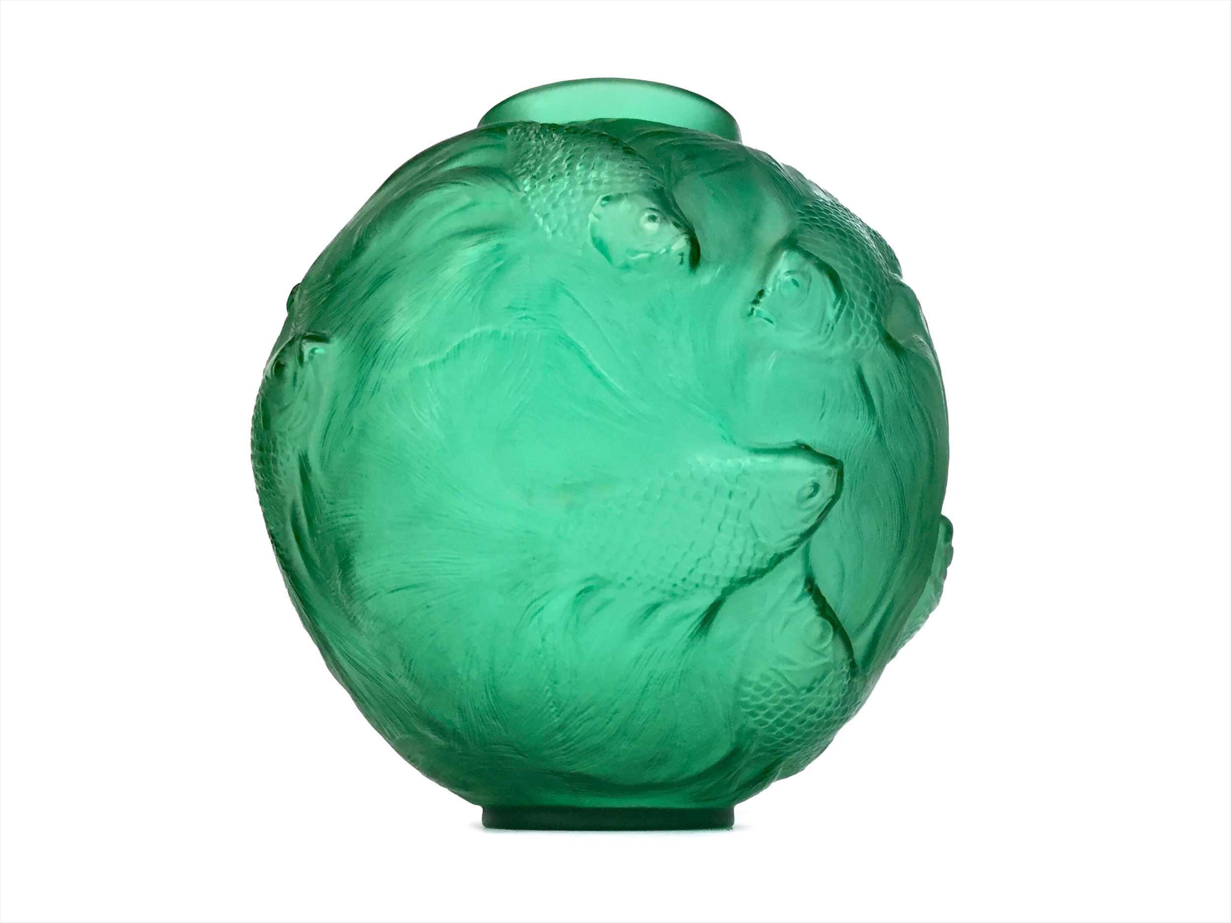 AN EARLY 20TH CENTURY RENE LALIQUE 'FORMOSE' GREEN GLASS VASE