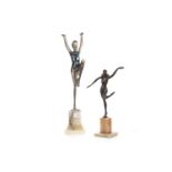 AN ART DECO STYLE SILVERED BRONZE FIGURE OF A DANCER ALONG WITH ANOTHER