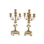 A PAIR OF ORMOLU AND ONYX CANDELABRA