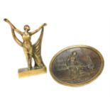 AN ART DECO STYLE BRONZE FIGURE AND A PLAQUE