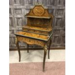 AN ATTRACTIVE VICTORIAN ROSEWOOD, WALNUT, MARQUETRY AND GILTMETAL BONHEUR DU JOUR