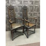 A PAIR OF WALNUT CAQUETOIRE CHAIRS OF 16TH CENTURY DESIGN