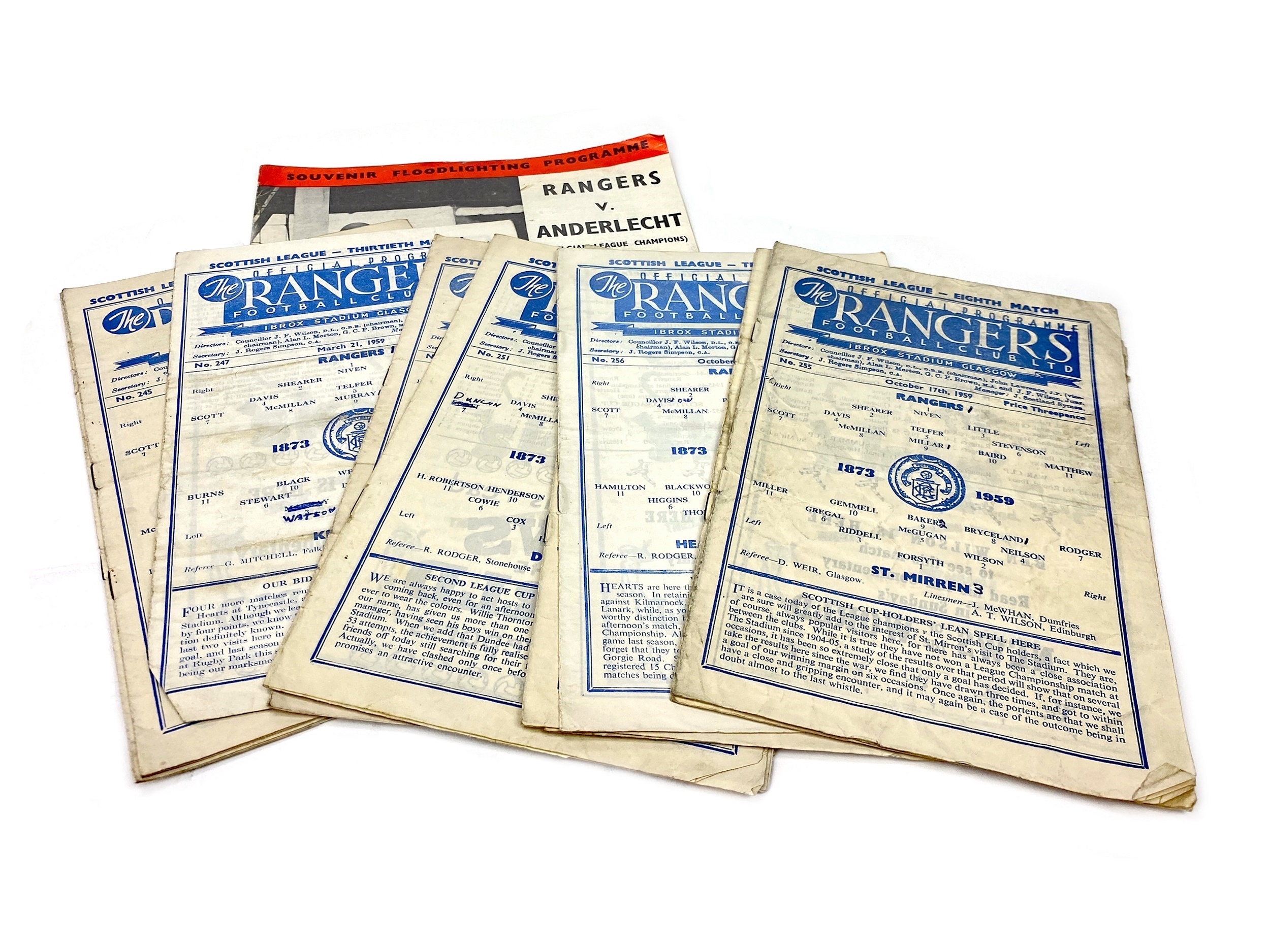 A LOT OF RANGERS F.C. PROGRAMMES DATING FROM 1959