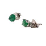 A PAIR OF EMERALD STUD EARRINGS