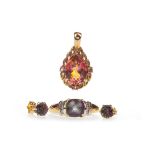 A MYSTIC TOPAZ RING, PENDANT AND PAIR OF EARRINGS