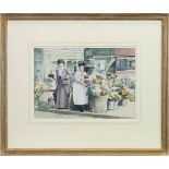 FLOWER SELLERS, REGENT STREET, A WATERCOLOUR BY PETER J ASHMORE