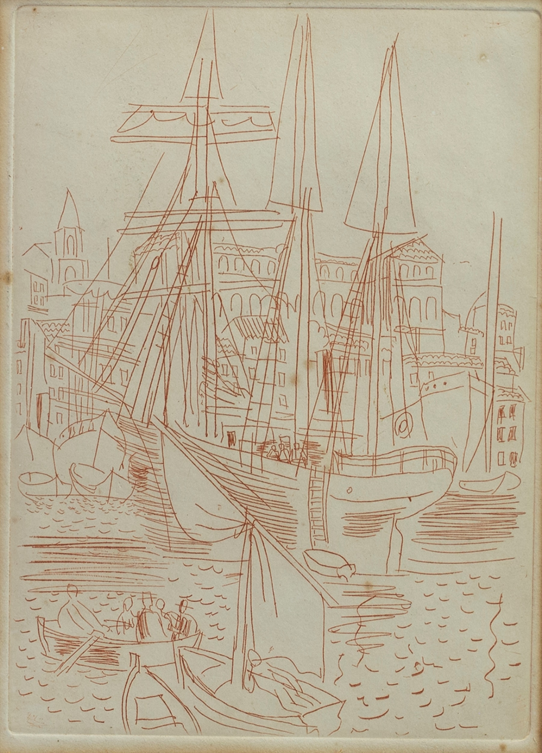 BOAT IN HARBOUR, AN ETCHING BY JEAN DUFY - Image 2 of 2