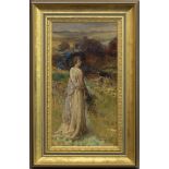 YOUNG LADY PICKING FLOWERS, AN OIL BY JAMES ELDER CHRISTIE