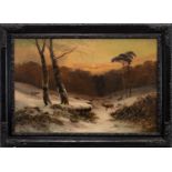 DEER IN A WINTER LANDSCAPE, AN OIL BY CLARENCE HENRY ROE