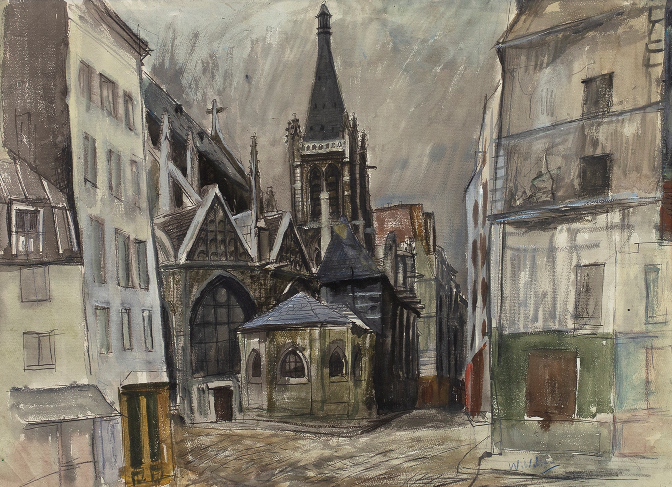 PARIS CHURCH, A WATERCOLOUR BY WILLIAM WILSON - Image 2 of 2