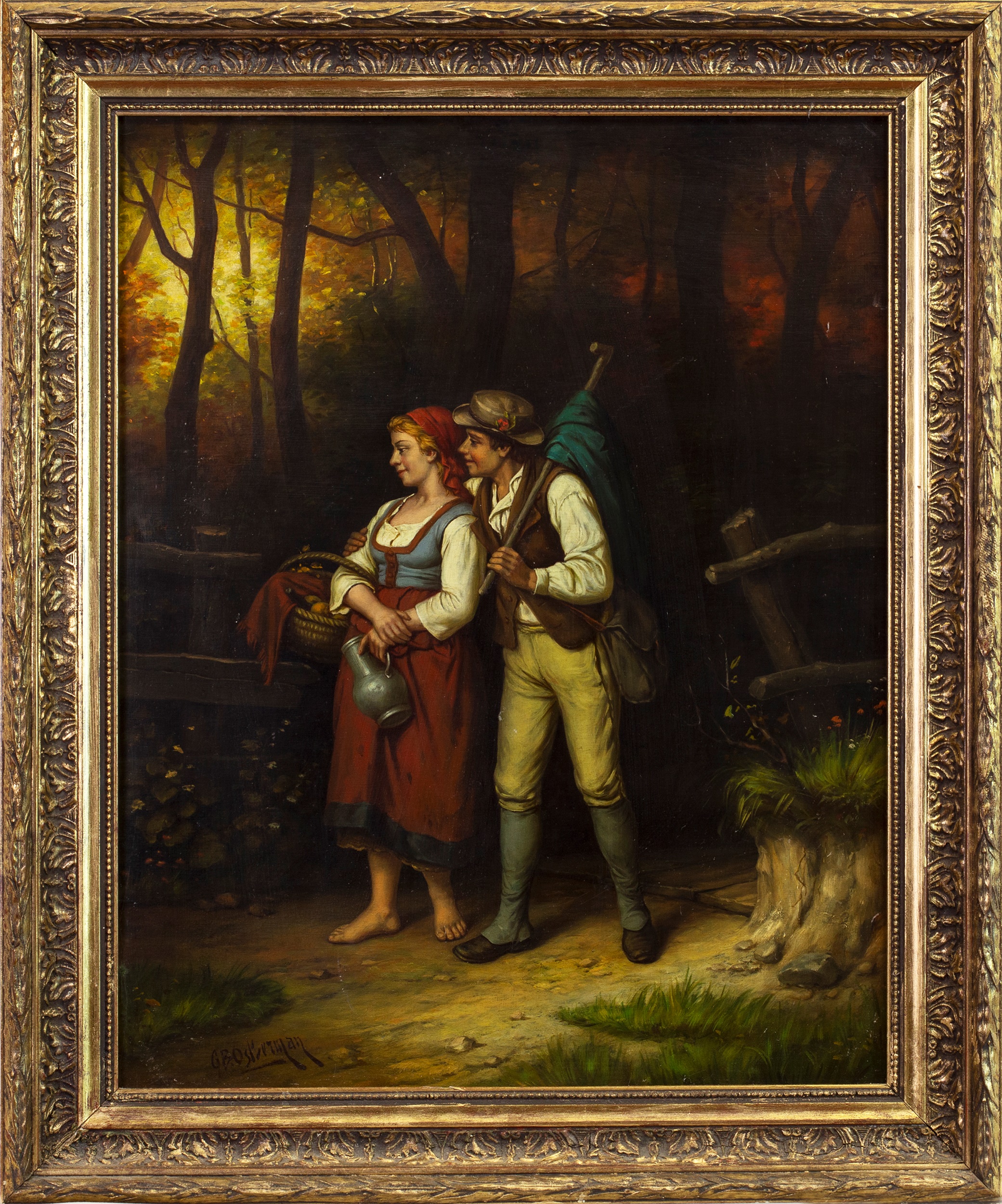 COURTING COUPLE, AN OIL BY