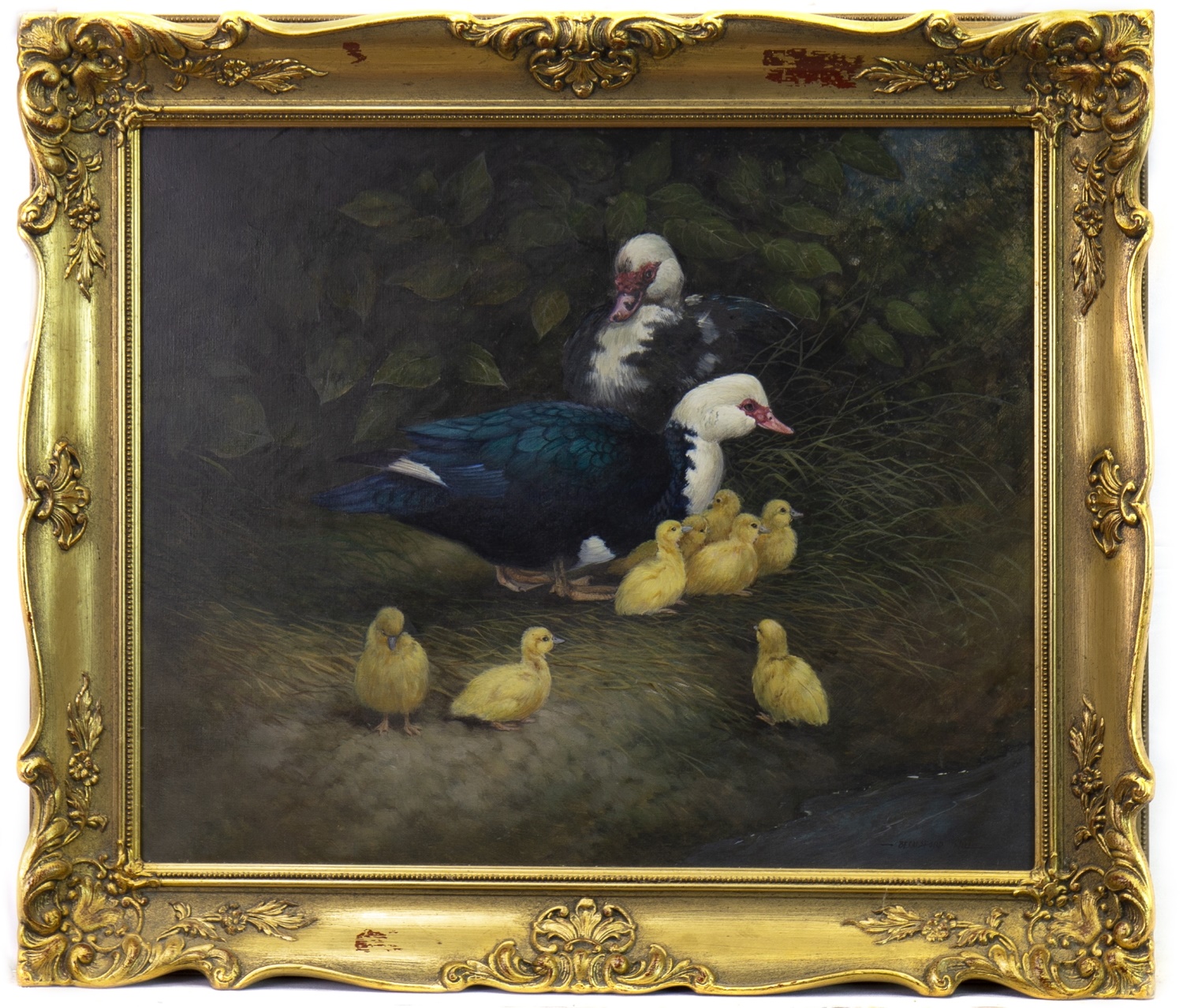 DUCKS AND DUCKLINGS, AN OIL BY BERRISFORD HILL