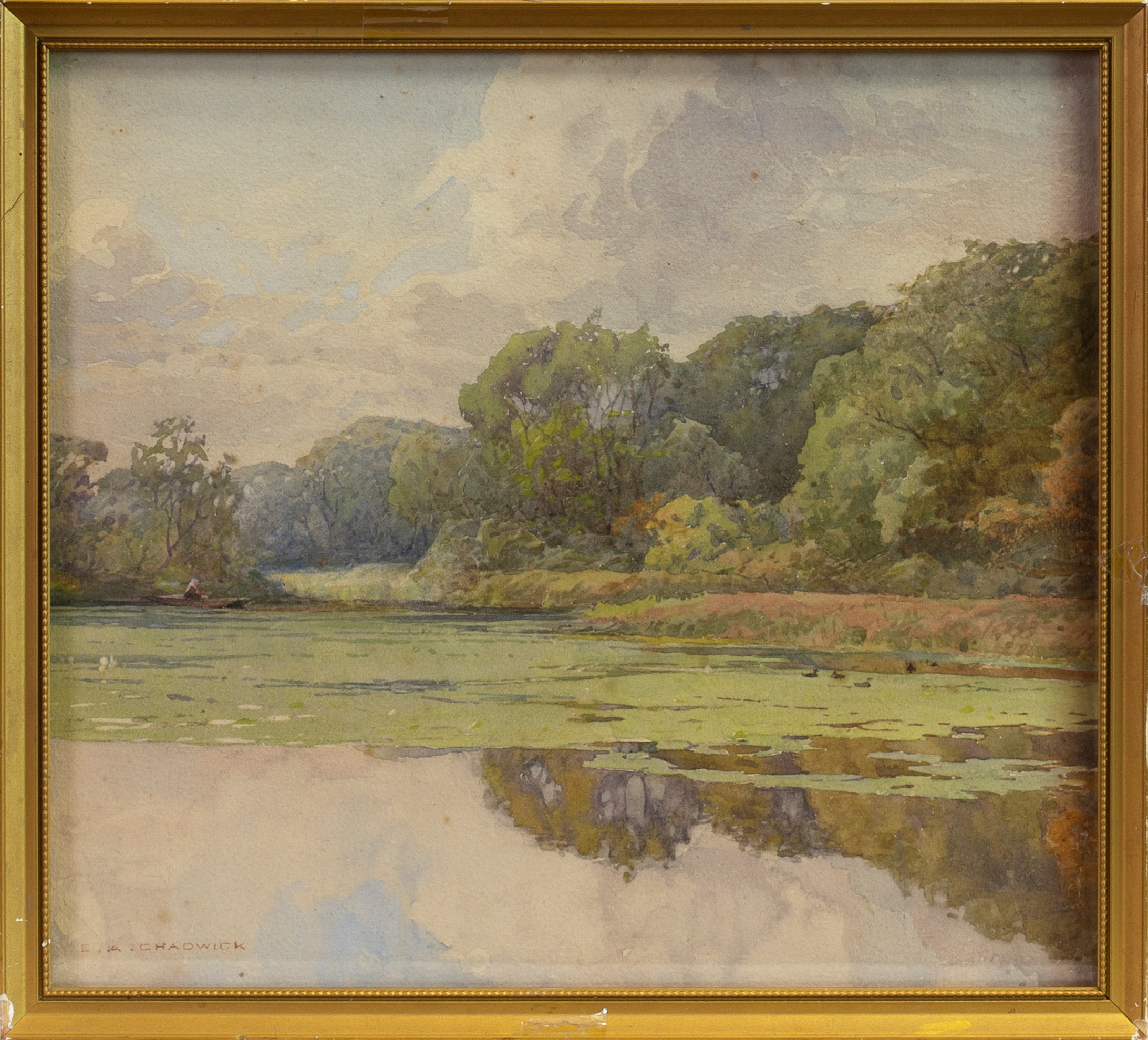 OLTON MILL POOL, A WATERCOLOUR BY E A CHADWICK