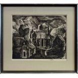 WELSH VILLAGE, AN ETCHING BY WILLIAM WILSON