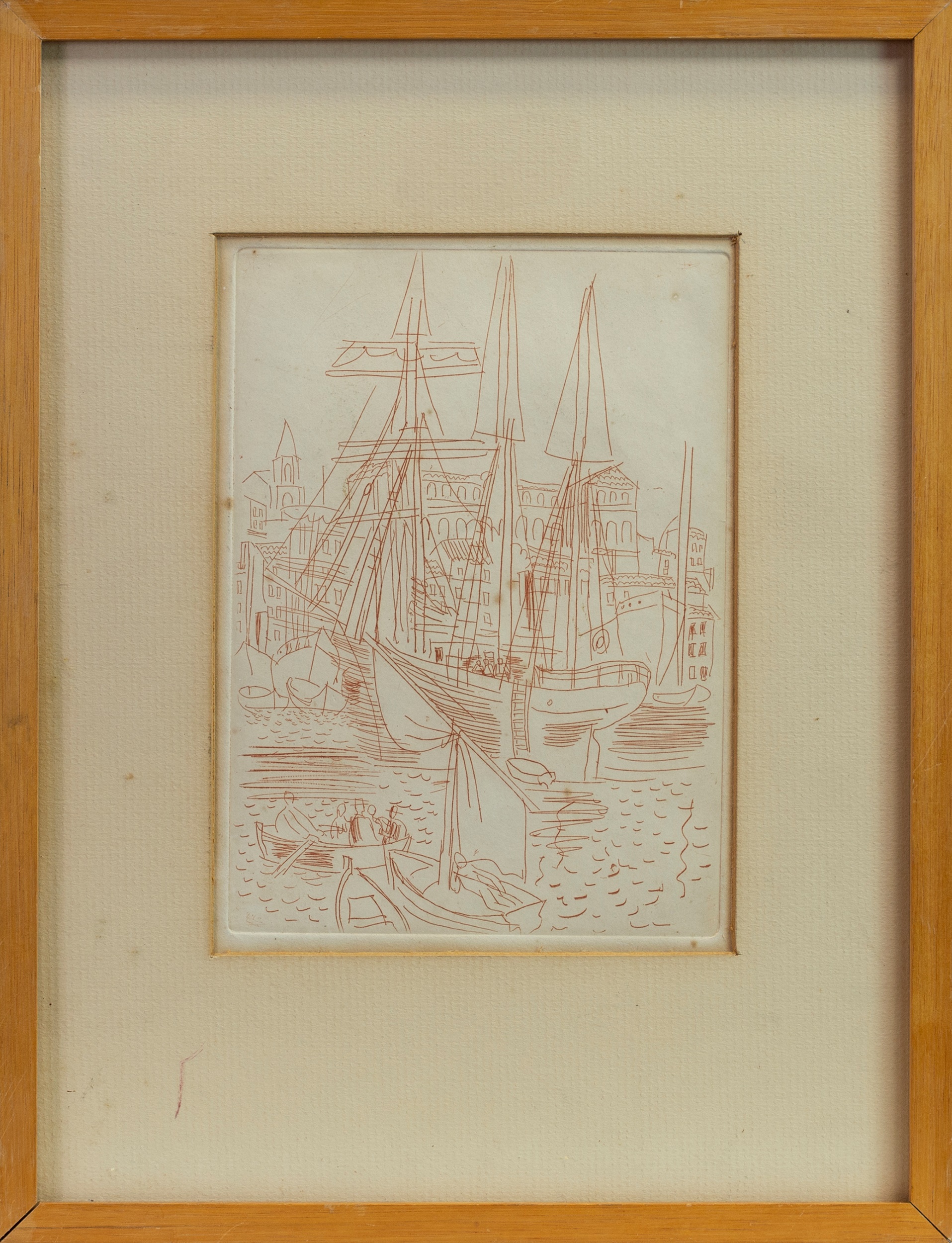 BOAT IN HARBOUR, AN ETCHING BY JEAN DUFY