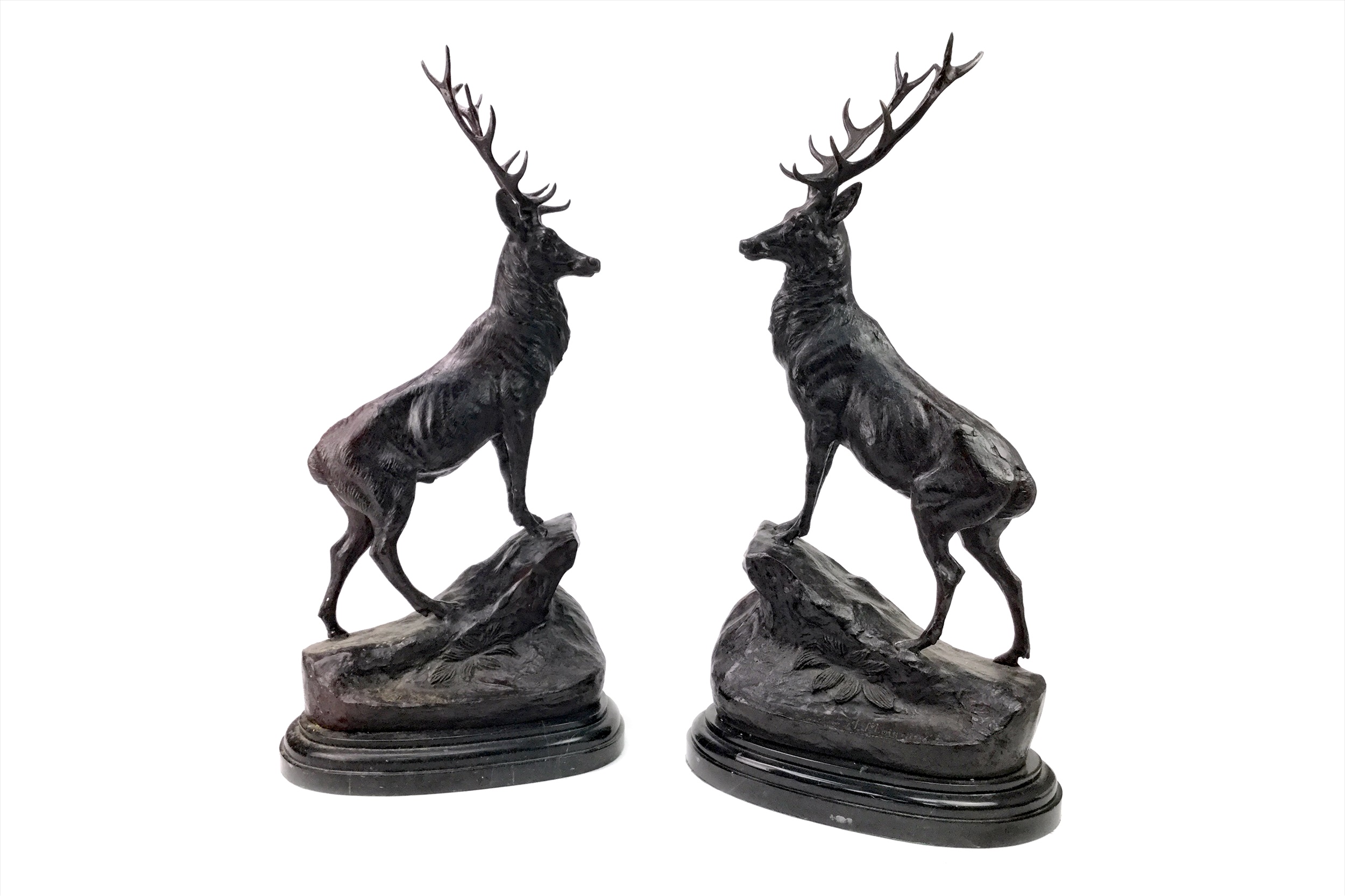 A PAIR OF BRONZE STAG AFTER JULES MOIGNIEZ