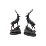 A PAIR OF BRONZE STAG AFTER JULES MOIGNIEZ