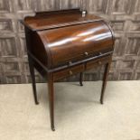 AN EDWARDIAN INLAID MAHOGANY CYLINDER BUREAU