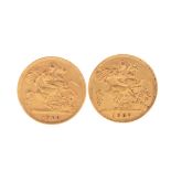 TWO GOLD HALF SOVEREIGNS, 1900 AND 1907