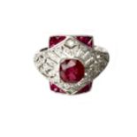 A RUBY, SPINEL AND DIAMOND RING