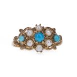 A TURQUOISE AND PEARL RING