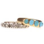 A TURQUOISE FIVE STONE RING AND A GEM SET ETERNITY RING