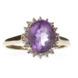 AN AMETHYST AND DIAMOND CLUSTER RING