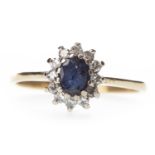 A SAPPHIRE AND DIAMOND RING