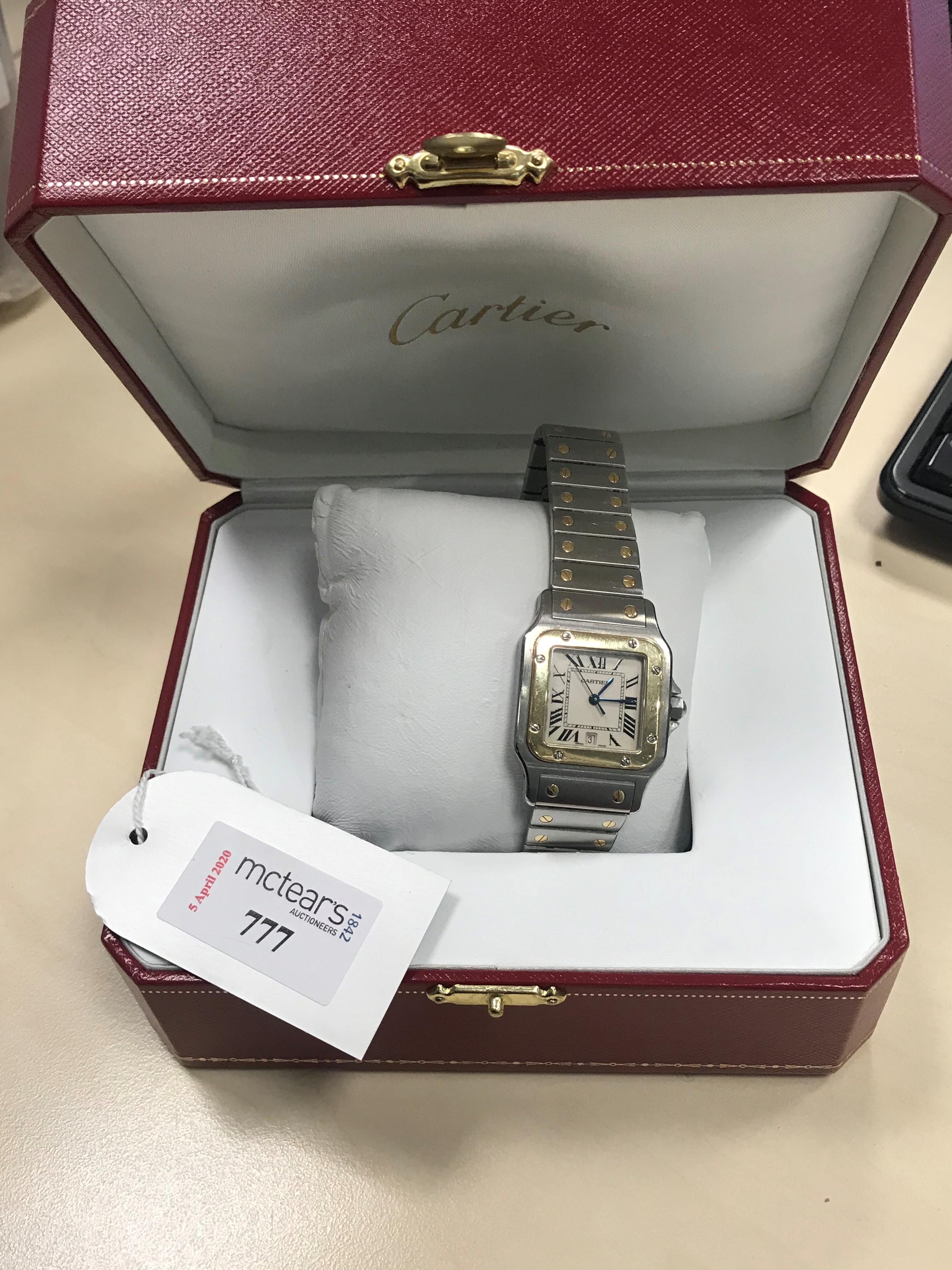 A CARTIER SANTOS BI COLOUR WRIST WATCH - Image 9 of 12