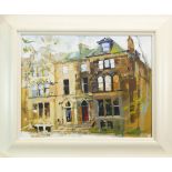 FACADES OF CONTRASTS, WESTBOURNE GARDENS, AN OIL BY KENNETH A BURNS