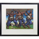 THREE DRUMMERS, A PASTEL BY PETER HOWSON