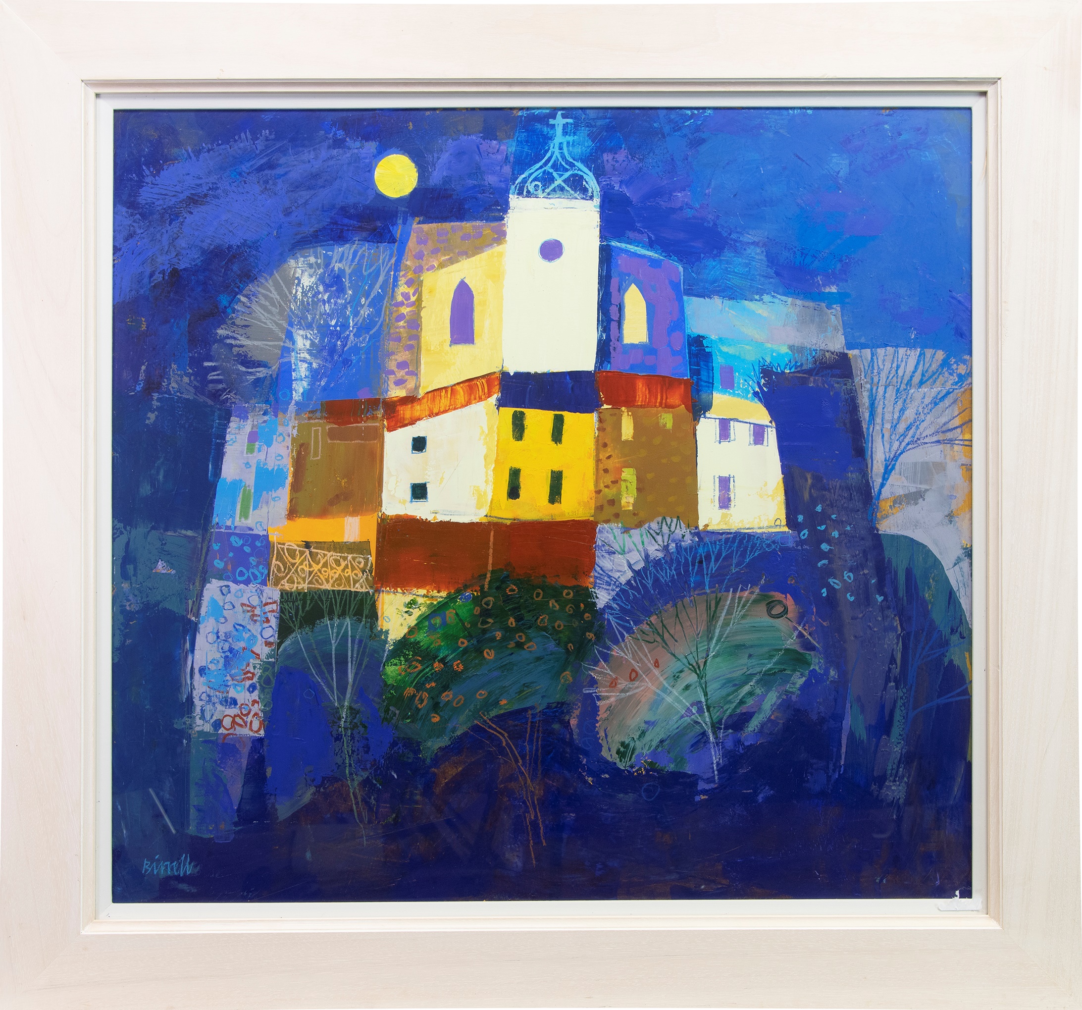 VILLAGE PERCHE AND MOON, A MIXED MEDIA BY GEORGE BIRRELL