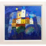 VILLAGE PERCHE AND MOON, A MIXED MEDIA BY GEORGE BIRRELL